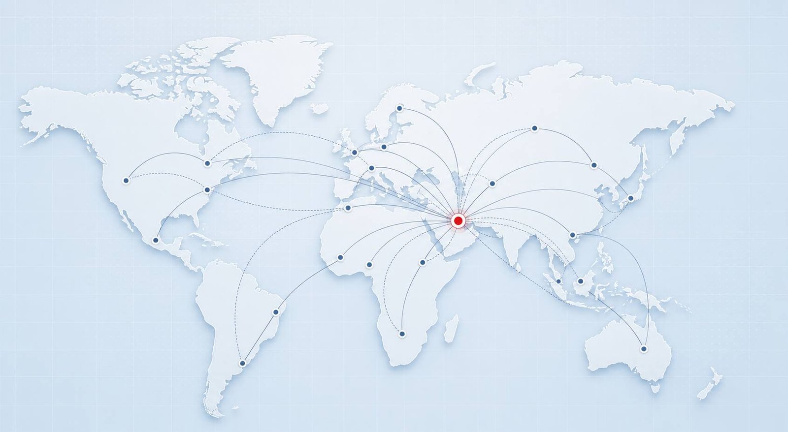Global trade network map centered on Dubai